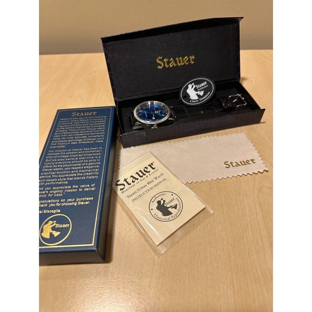NEW Stauer Urban Blue Dial Analog Men’s Classic Watch Water Resistant